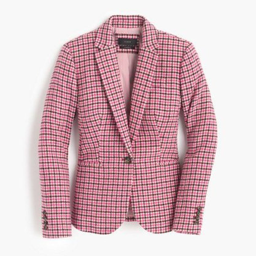 J. Crew Pink Campbell Houndstooth Wool Blend Blazer Size 8 New Without Tags